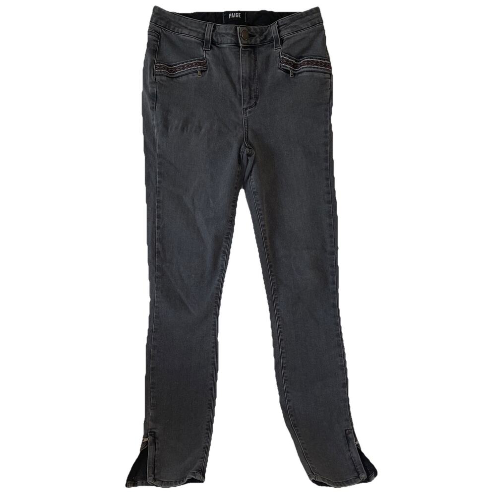Women’s Paige Riona Zip Ankle Melita Grey Embroidery Jeans 28